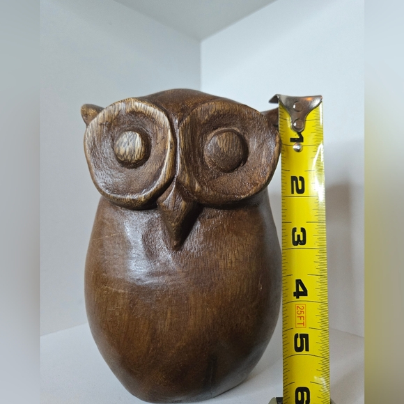Hand-Carved Brown Wooden Owl Sculpture - Home Art Decor - Picture 7 of 7